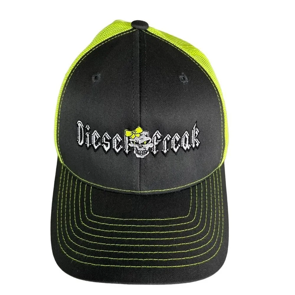 Diesel Freak Snap Back Hat Richardson Style 112 Neon Green Gray Mesh